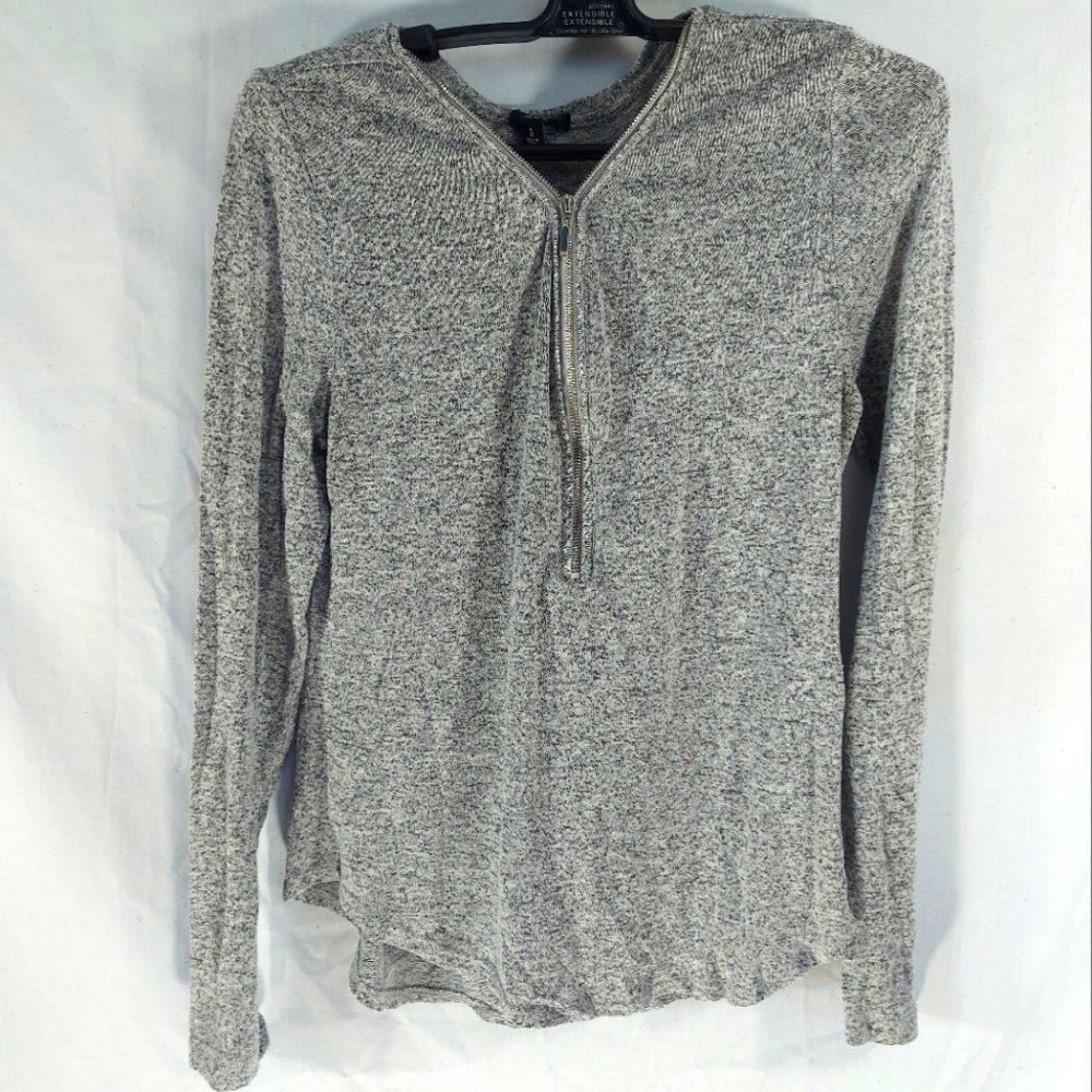 Ardene Gray Knit Full Zip Long Sleeve Shirt, Large